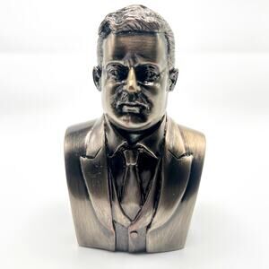 RARE Vintage President Theodore Roosevelt Miniature Metal Bust Statue 3" EUC